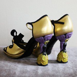 SOLD! Prada Rare Gold Pumps with Carved Orchid Heel